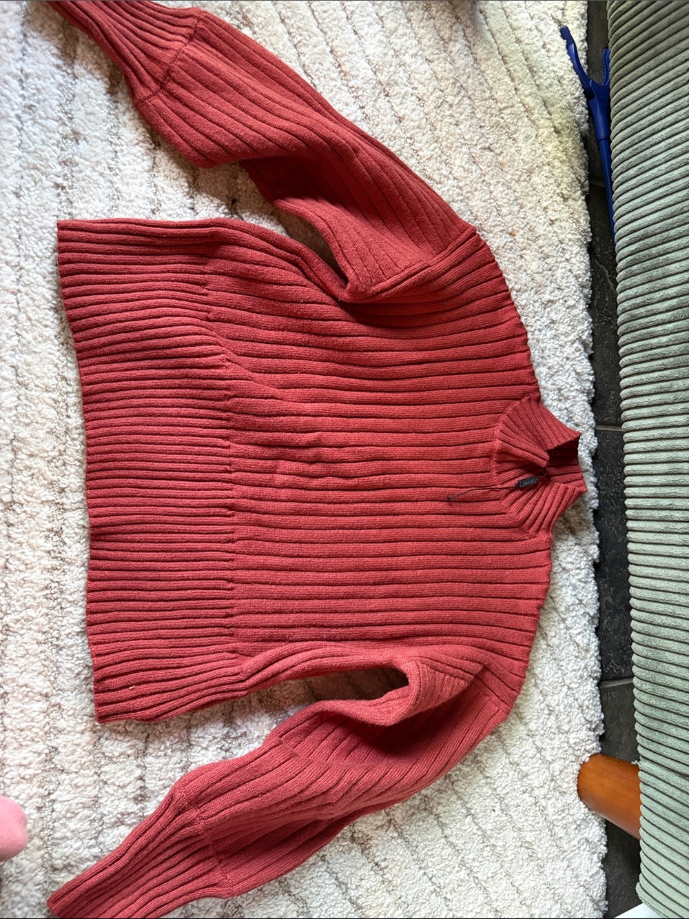 Zaful Ribbed Mock Neck Sweater in Brick Red